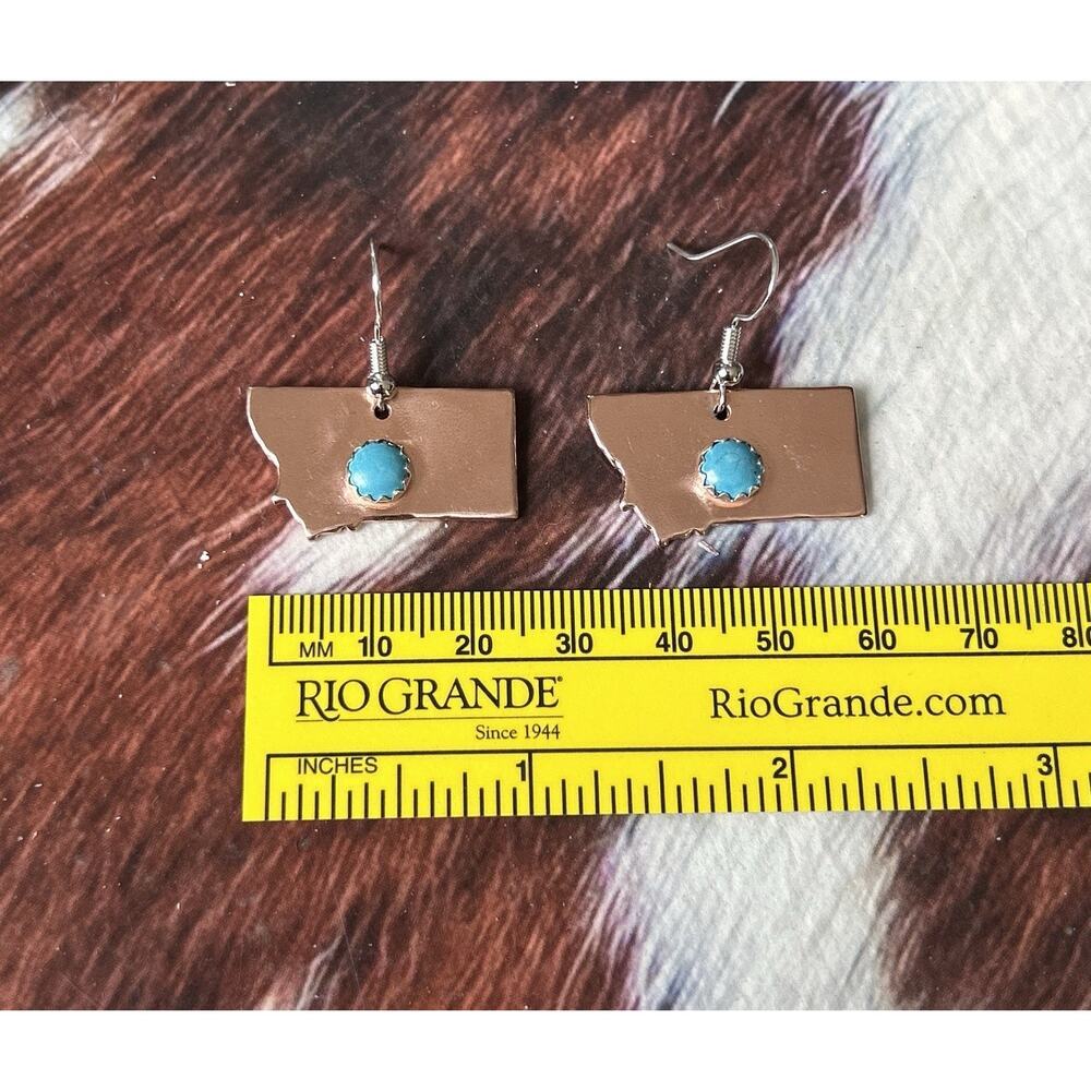 Montana State Sleeping Beauty Turquoise Copper & Silver Dangle Earrings New - Picture 3 of 5